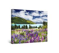Startonight Impression Sur Toile Tapis de Fleurs Lac, Tableau Paysage Decoration Murale Salon Moderne - Image sur Toile - 80 x 80 cm Idée Cadeau Élégante et Originale Effet Lumineux Nocturne