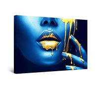 Startonight Impression sur Toile - Visage Métallisé Or Bleu - Tableau Decoration Murale Salon Moderne - Image sur Toile - 60 x 90 cm Idée Cadeau Élégante et Originale Effet Lumineux Nocturne