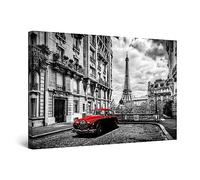 Startonight Impression sur Toile Voiture Rouge à Paris, Art Encadré Imprimée Tableau Motif Moderne Décoration Tendu sur Chassis Prêt à Accrocher Grande 80 x 120 cm Idée Cadeau Élégante et Originale