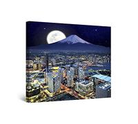 Startonight Impression Sur Toile Yokohama Nuit, Tableau Montagne Decoration Murale Salon Moderne - Image sur Toile - 80 x 80 cm Idée Cadeau Élégante et Originale Effet Lumineux Nocturne
