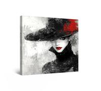 Startonight Tableau Abstrait Impression sur Toile - Accents Noirs et Blancs et Rouges - Décoration Murale Moderne pour Salon ou Chambre - Image sur Toile 80x80 cm - Idée Cadeau Élégante et Originale