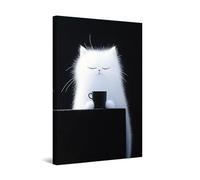 Startonight Tableau Abstrait Impression sur Toile - Chat Noir et Blanc et Café du Matin - Décoration Murale Moderne pour Salon ou Chambre - Image sur Toile 60x90 cm - Idée Cadeau Élégante Originale