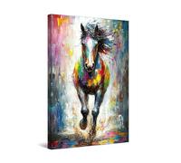 Startonight Tableau Abstrait Impression sur Toile - Cheval Courant sur Fond Coloré - Décoration Murale Moderne pour Salon - Grande Image sur Toile 80x120 cm - Idée Cadeau Élégante et Originale