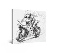 Startonight Tableau Abstrait Impression sur Toile - Fille Animée en Moto en Noir et Blanc - Décoration Murale Moderne pour Salon - Image sur Toile 80x80 cm - Idée Cadeau Élégante et Originale