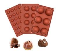 STARTONYOU 3 Pièces Moule Silicone Demi Sphère, Moule Boule, 3D Moule, Set de 6, 8 et 24 Cavités pour la Fabrication de Chocolat, Gâteau, Gelée, Mousse de Dôme