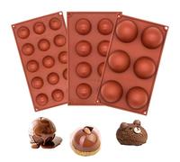 STARTONYOU 3 Pièces Silicone Demi Sphère, Moule Boule, 3D Moule, Set de 6, 8 et 24 Cavités pour la Fabrication de Chocolat, Gâteau, Gelée, Mousse de Dôme