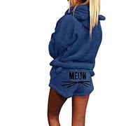 StarTreene Ensemble de pyjama pour femme avec short à capuche brodé et motif chat mignon, noir foncé, M