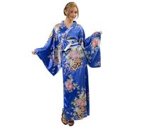 StarTreene Kimono japonais léger pour femme, veste, manteau, yukata, peignoir avec ceinture, costume d'Halloween et de costumade, bleu, L