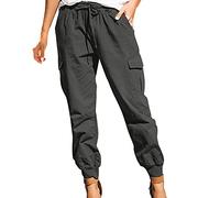 StarTreene Pantalon cargo long avec poches, pantalon tendance décontracté, pantalon de loisirs avec élastique en coton, pantalon de travail, pantalon militaire. - Gris - W44