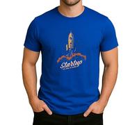 Startup It's Time to Action Design T-shirt pour homme Motif fusée avec look rétro espace, bleu, XXL