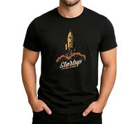 Startup It's Time to Action Design T-shirt pour homme Motif fusée avec look rétro espace, Noir , M