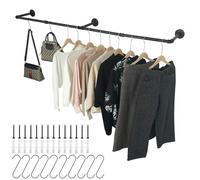 STARVAST Barre de vêtements en tube industriel, 180 cm, cintres muraux, économie d'espace, étagère murale de cuisine avec 3 bases, pour magasin, noir, 1 pack