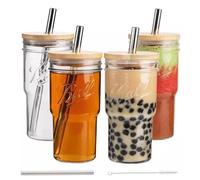 STARVAST Bubble Tea Tasses 4 sachets de 720 ml, gobelets à smoothie réutilisables, bocaux de voyage Boba, bocaux à col large avec capuchon et paille en acier inoxydable