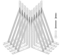 STARVAST Equerre Etagere Murale, 10 Pcs Supports Triangulaires de 90 Degrés en Acier, Équerres Étagères 250mm x 160mm, Support d'angle Brace avec 50 pcs Vis et 20 pcs Ancres (Blanc)