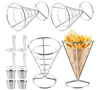 STARVAST Lot de 4 supports à frites en acier inoxydable - En forme de cône - Durable - Argenté - Pour les familles, les restaurants, les cafés, les bars, les snacks, les mariages, les fêtes