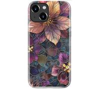STARVIP Coque pour iPhone 15 - Compatible avec la recharge sans fil - Coque rigide double couche + coque en silicone - Coque de protection esthétique tendance pour femme - Feuilles de fleurs violettes