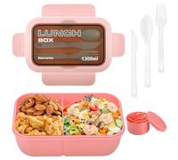 Starvortex Bento Lunch Box, Résistance Chaleur Boite Repas Compartiment, Portable Boite a Lunch, Durable Boite Lunch Enfant, Antifuite Boite a Tartine Enfant Avec Couverts & Poêlon à Sauce (Rose)