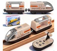 Starvortex Locomotive Electrique Train en Bois Rechargeable, Train Électrique pour Enfants à Piles, Compatible avec Les Chemins de Fer en Bois Thomas, Brio, Jeux Educatif pour Enfant (Marron)