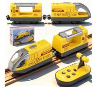 Starvortex Locomotive Electrique Train en Bois Rechargeable, Train Électrique pour Enfants à Piles, Compatible avec Les Chemins de Fer en Bois Thomas, Brio, Jeux Educatif pour Enfant (Jaune)