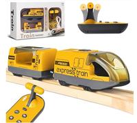 Starvortex Locomotive Electrique Train en Bois, Train Électrique pour Enfants à Piles, Compatible avec Les Chemins de Fer en Bois Thomas, Brio, Jeux Educatif pour Enfant (Jaune)