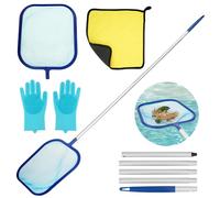 Starward Epuisette Piscine 150 cm, Filet de Piscine avec Télescopique Réglable, Maille Fine Outils de Nettoyage, avec Gants Silicone, Serviette, pour Nettoyer la Piscine Fontaine Bassins