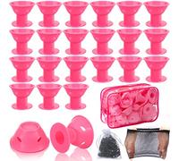 STARWAVE 36 Pcs Magic Hair Rollers Heatless Silicone Hair Curlers Self Grip DIY Hair Styles for Long Medium Short Hair Women Girls with 1 Net Cap 1 Zipper Bag 100 Rubber Bands (Large, Black)
