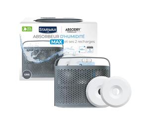 STARWAX Absorbeur d'humidité MAX + 2 tablettes 500g gris | Absorbe l'humidité dans les pièces de vie jusqu'à 40m², indicateur de remplissage, sans énergie ni bruit, 3 mois d'efficacité