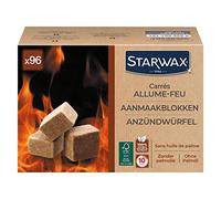 STARWAX - Carrés Allume-Feu pour Barbecue, Poêle et Cheminée - Allumage Rapide - Propre et sans Odeur - sans Huile de Palme - 100% d'Ingrédients d'origine Naturelle - Fabriqué en France - 96 carrés