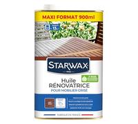 STARWAX - Huile rénovatrice pour mobilier de jardin en bois grisé - Reteinte - Nourrit et protège les bois desséchés - Ralentit le grisaillement - Couleur Mat Teck - Maxi format 900ml = 13m²