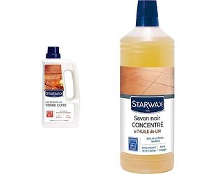 STARWAX Lait de Brillance pour Tomettes/Terres Cuites - 1L - Idéal pour Protéger et Faire Briller un Sol - 2 en 1 - Nettoie et Ravive & Savon Noir à l'Huile de Lin pour Sols Intérieurs - 1 L