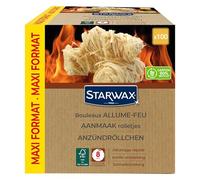 STARWAX Rouleaux Allume-feu FSC, boîte de 100 | Combustion jusqu'à 8 minutes sans odeur, n'altère pas la saveur des aliments, certifiés FSC, pour poêle et barbecue