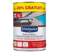 STARWAX SATURATEUR HAUTE PROTECTION POUR TERRASSES EN BOIS INCOLORE 5L+1L offert