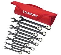 STARWORK TRUE MECHANIC™ Lot de 12 clés à cliquet réversibles SAE et métriques 120T, motif long, professionnel, avec pochette enroulable portable