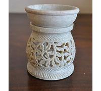 StarZebra Diffuseur d'huile essentielle/brûleur à huile en stéatite sculpté à la main avec support pour bougie chauffe-plat Idéal pour la pratique de l'aromathérapie Motif vrilles 7,6 cm