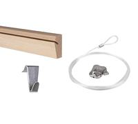 STAS Riva Rail (120cm) en Bois - systeme d' accrochage - Cimaises pour Tableaux - Fil Transparent 150cm + Crochet Crochet de moulure Riva + Zipper - kit Complet