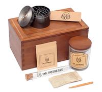Stash Box Kit d'accessoires de rangement en bambou avec broyeur, absorbeur d'odeurs avec 2 récipients hermétiques, outil de remplissage et plateau