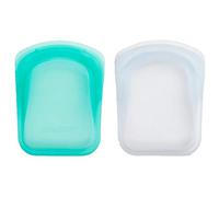 Stasher 951 Lot de 2 sacs de poche réutilisables en silicone de qualité alimentaire pour manger, stocker, organiser, voyager, 8,25 x 12,05 cm Transparent et Aqua