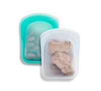 Stasher Sac en silicone pour aliments, Set de 2 Pocket (Transparent - Aqua) - Sacs de congélation réutilisables - sac zip lavable - 21 x 14 x 1,9 cm / 2 x 118 ml