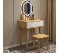 Stat de maquillage lumineux avec tabouret, coiffeuse en bois avec console de maquillage Ders Slish pour chambres de filles, taille de cact (couleur : C Dimeons : L-60 cm)