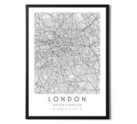 State Media Vision Affiche de Carte du Monde de Londres - Impression Minimaliste A3 pour Chambre ou Salon - Art Mural en Noir et Blanc