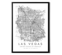 State Media Vision Carte du Monde de la Ville de Las Vegas Affiche Ensemble Individuel - Impression Minimaliste pour Chambre ou Salon - Art Mural Noir et Blanc de Las Vegas (Las Vegas, Impression A4