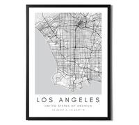 State Media Vision Ensemble de Posters de Carte du Monde de Los Angeles - Impression Minimaliste pour Chambre ou Salon - Décoration Murale en Noir et Blanc (A4)