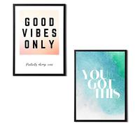 State Media Vision Lot de 2 affiches inspirantes de motivation pour salon ou chambre à coucher, Good Vibes and You Got This, lot de 2 affiches inspirantes A4