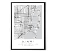 State Media Vision Lot individuel de posters de carte du monde de Miami - Impression minimaliste pour chambre ou salon - Décoration murale de Miami en noir et blanc (Miami, impression A4 uniquement)