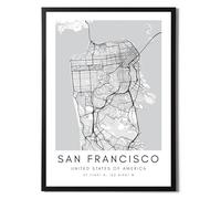 State Media Vision San Francisco Ensemble individuel de posters de carte du monde de San Francisco - Impression minimaliste pour chambre à coucher ou salon - Décoration murale de San Francisco en noir