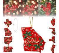 State Pride Décoration de Noël - Cheer des fêtes avec une touche locale, décoration en acrylique en forme d'État, décorations de sapin de Noël, objet de collection adapté aux personnes en État (rouge