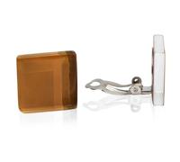 Statement Boucles d'oreilles à clips pour femme - Sans oreilles percées - Carrées - Marron clair - En acier inoxydable - Fabriquées à la main - En verre - 20 x 20 x 3 mm