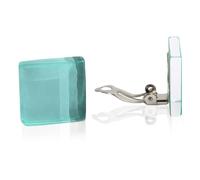 Statement Boucles d'oreilles à clips pour femme, sans oreilles percées, carrées, turquoises, en acier inoxydable, bijoux en verre, faits à la main, 20 x 20 x 3 mm