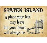 Staten Island Plaque murale vintage en métal avec inscription « A Place Where Your Feet May Be Off But Your Heart is Always » - 20,3 x 30,5 cm