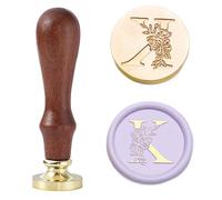 Statice Tampon de cire à cacheter lettre K - Tampon de cire à cacheter initiale avec fleur, tampon graphique en laiton de 25 mm pour enveloppes, invitations ou cadeaux de Saint-Valentin